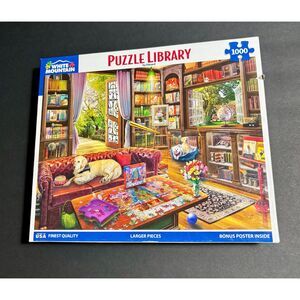White Mountain “Puzzle Library” 1000‑Piece Jigsaw Puzzle – Sealed– Made in USA
